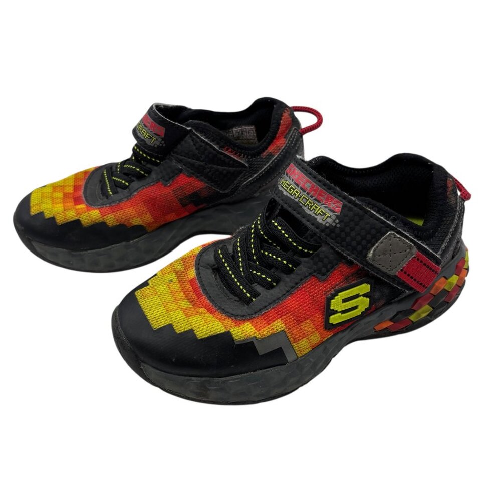 Skechers Kids Mega-Craft‎ Shoes Size 12 BK/RD Pixel Design Hook Loop Strap